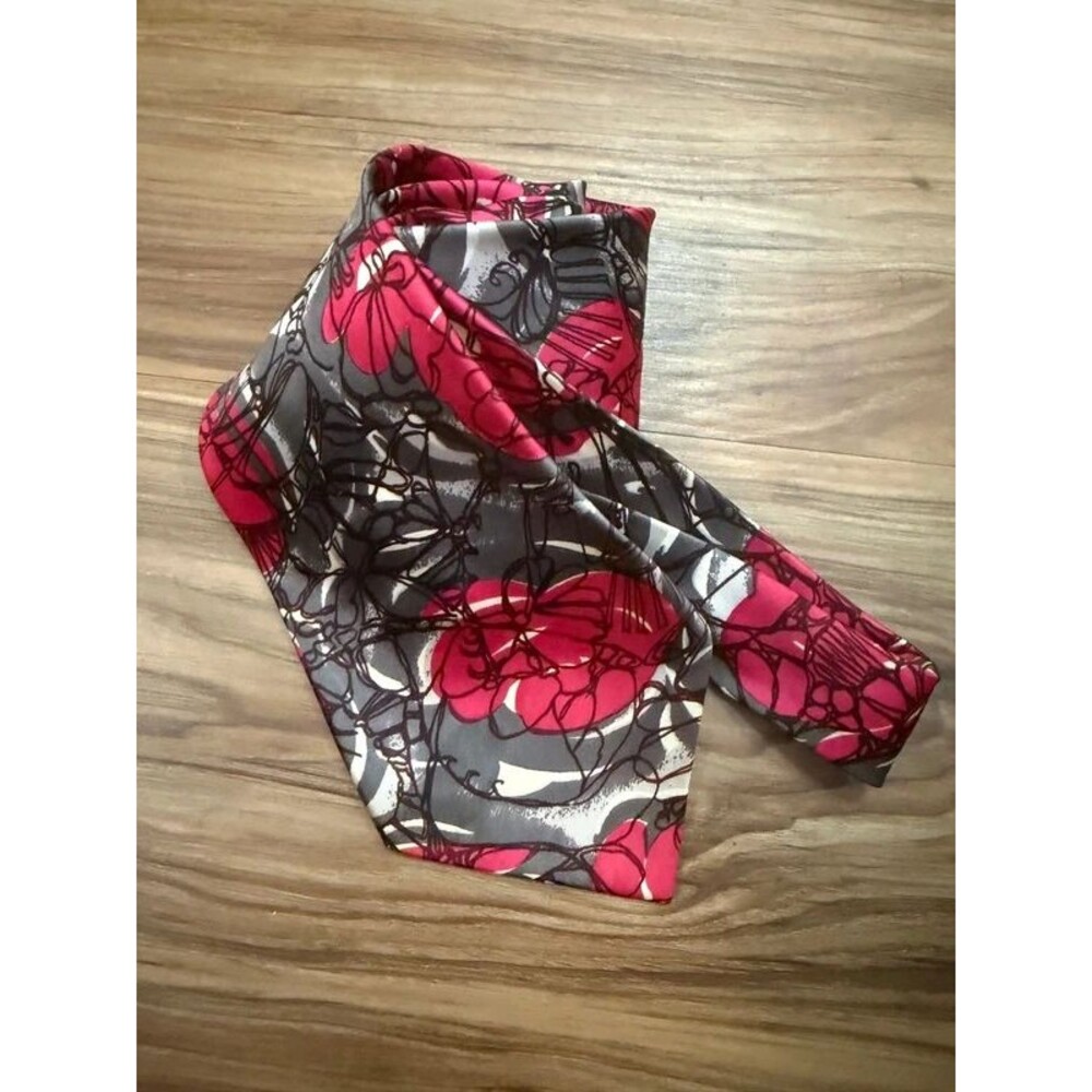Vintage 1970s Scot Ties Ltd Wide Necktie Abstract Floral Pink Grey Like New